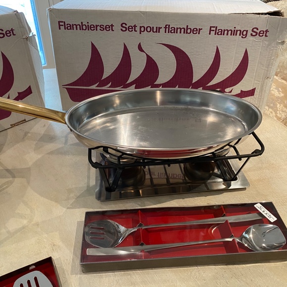 Vintage Steel and Brass Spring-Culinox Flambe Set With Accessories In Box